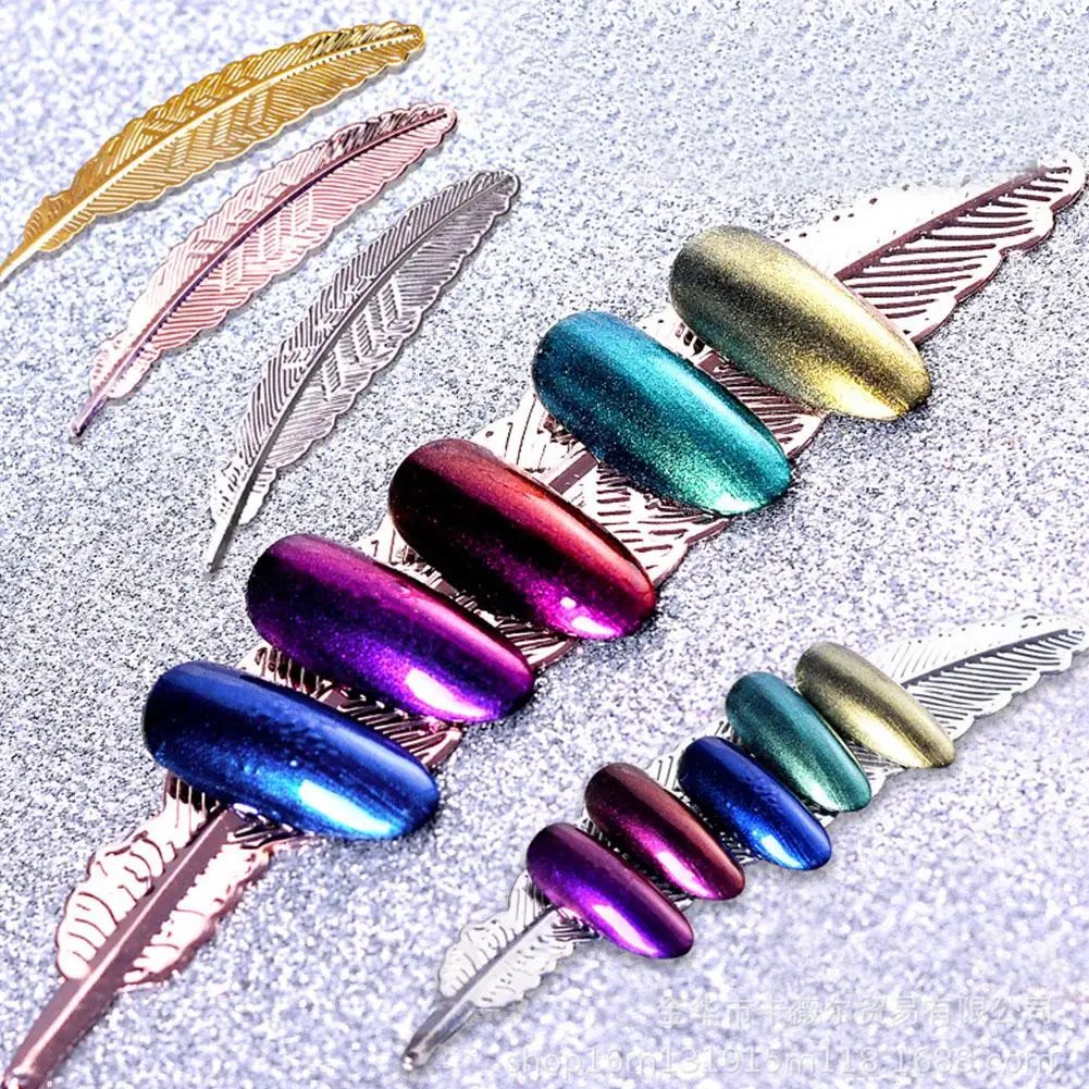 

Vintage Metal Leaf Feather Shape Nail Art Photo Prop Fake Tip Display Stand Rack