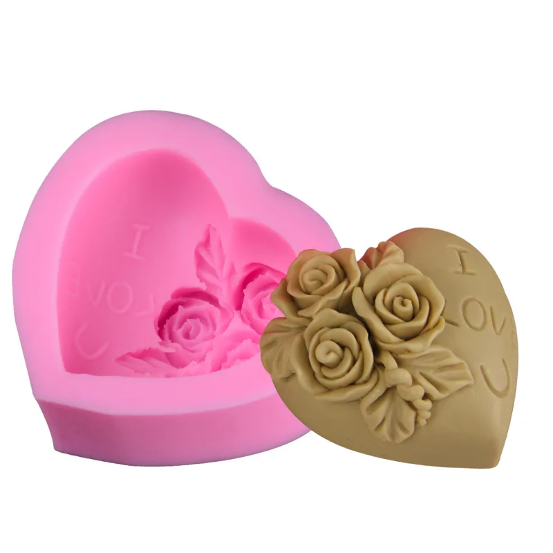 

3D Heart Love Rose Flower Silicone Fondant Cake Molds Soap Chocolate Mould