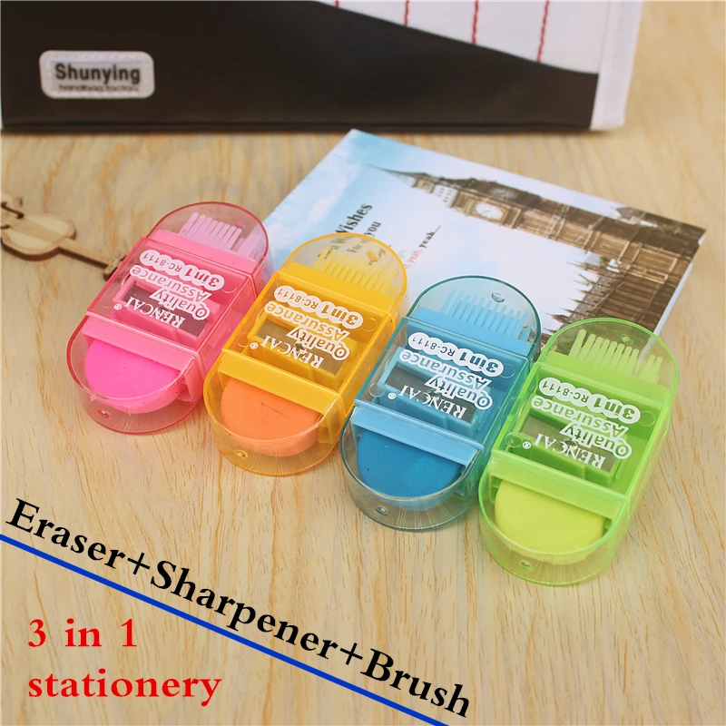 New style 3 in 1 eraser Students learn stationery set eraser sharpener