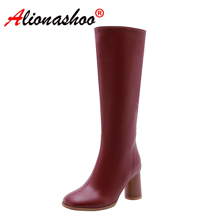 

Women Knee High boots Black women with thick boots long autumn and winter was thin Jane Martin high simple boots Plus Size 34-48