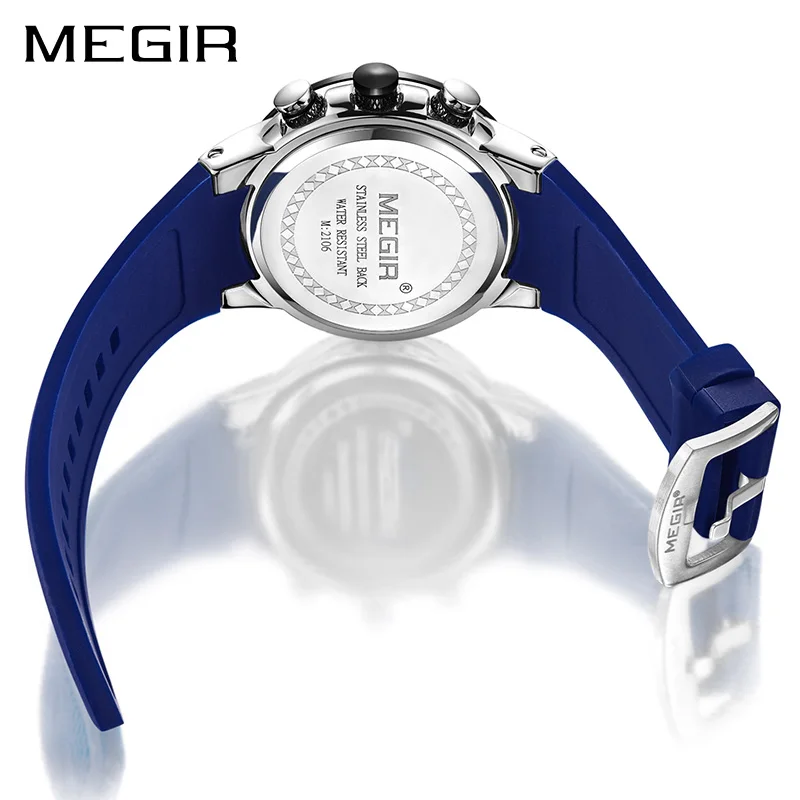 MEGIR Relogio Masculino мужские часы Силиконовые Спортивные Хронограф Кварцевые военные