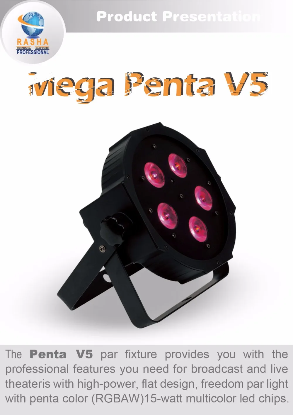 

Rasha Quad V5 5pcs*15W 5in1 RGBAW LED Quad Mega Par Light, High Brightness LED Par Can For Disco Stage Event