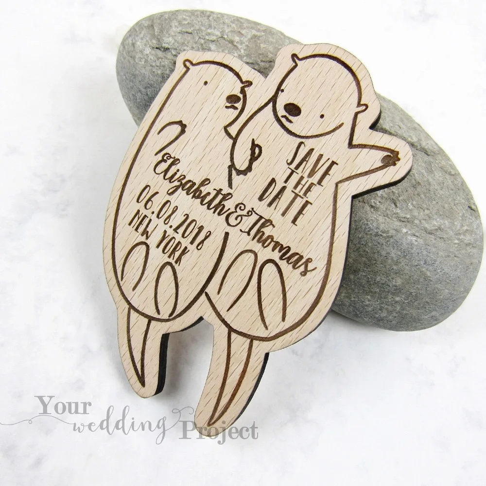 

Sea Otters Save the Date, Wood Save the Dates, Wedding Invitation, Wedding Favors, Rustic Save the Date,Wedding gifts for guests