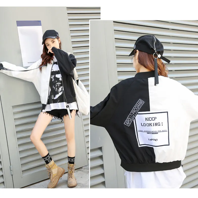 

Fashion Autumn Color Pasted Girl BF Baseball Uniform Jacket Sport Personality Stitching Coat FS99