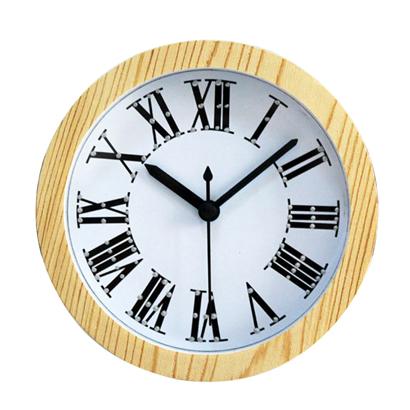 Simple Wooden Alarm Clock Roman Numerals 3D Round Desk Stand Clock
