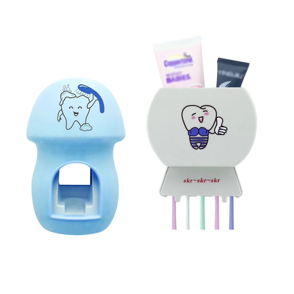 Аксессуары для ванной комнаты Набор держатель зубной щетки держатель для зубной пасты и для зубной щетки Диспенсер соковыжималка держатель зубной щетки для детей - Цвет: White blue