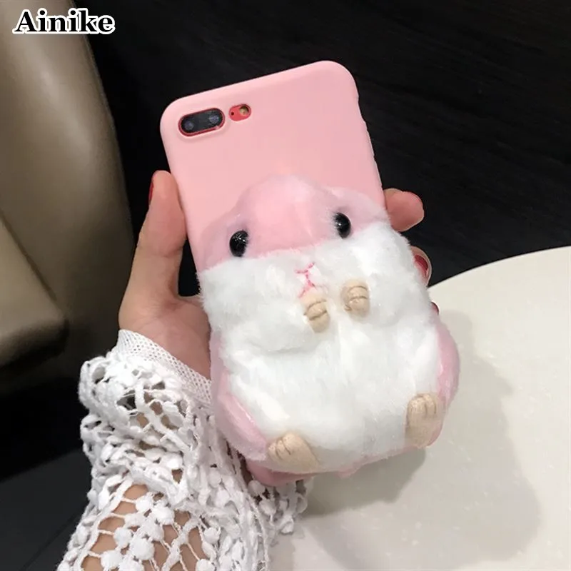 

Ainike Cute Hamster Soft TPU Phone Case For Huawei P9 P10 Plus Honor V8 Mate10pro Nova Enjoy7 V9play 3D Cartoon Toy Doll Cover