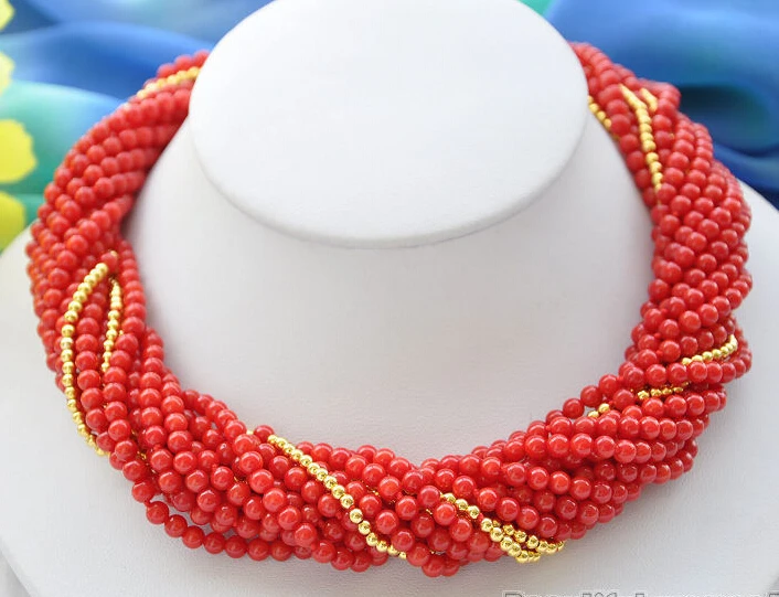 

Hot sale Free Shipping>>>>>10strands natural 4mm red coral bead NECKLACE 18inch
