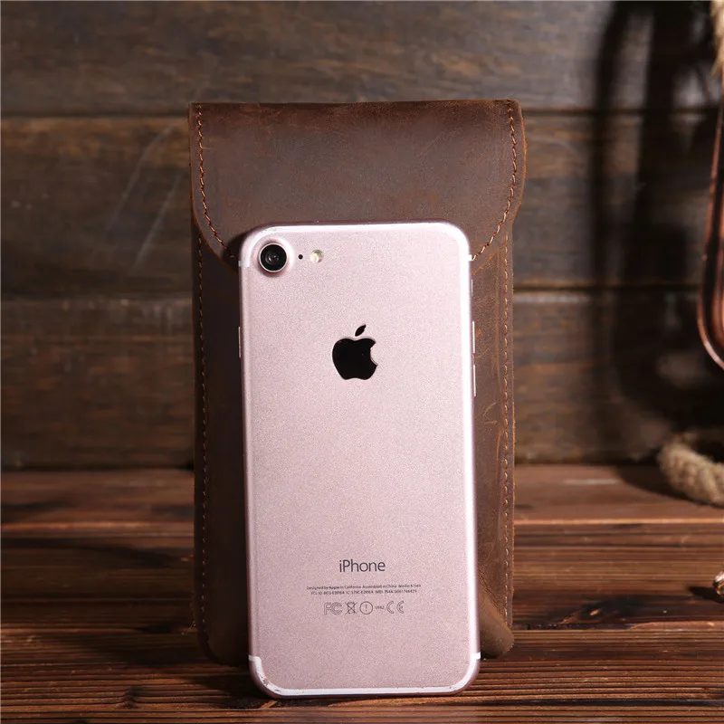 Men's Genuine Leather Fanny Waist Pack Small Mini Cell/Mobile Phone Pocket Male Money Bum Pouch Hook Vintage Bags