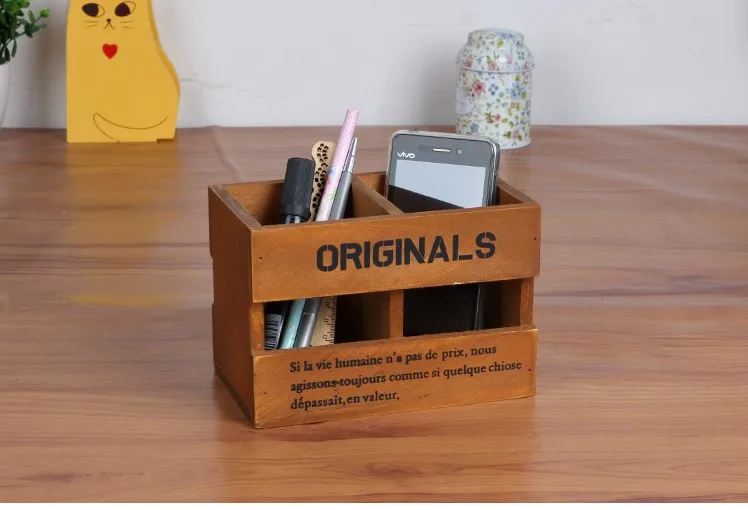 

Vintage Remote Desktop Storage Pencil Boxes Wooden Box Lapices