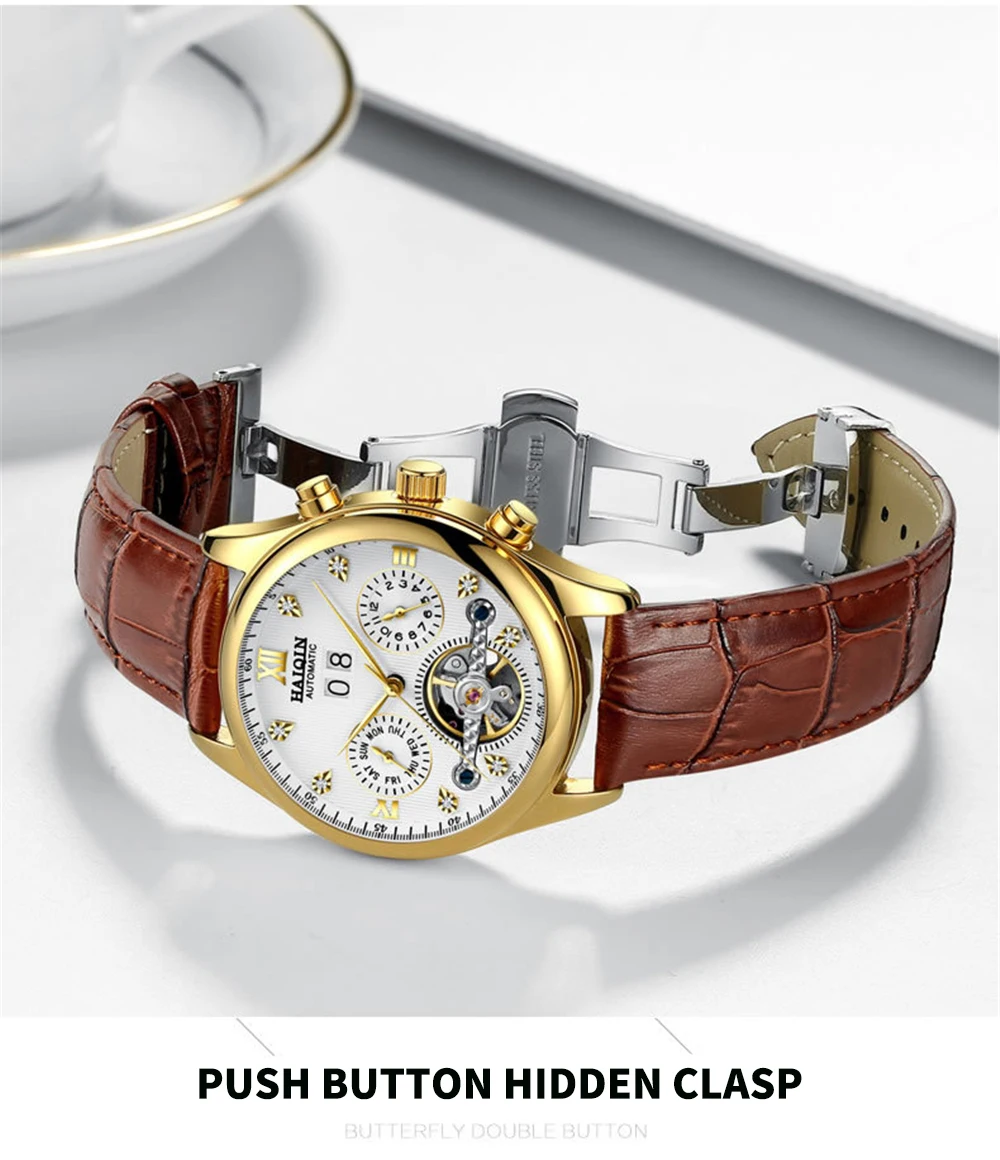 HAIQIN Men's watches Automatic mechanical Men Watches Business Watch men top brand luxury Military Waterproof Tourbillon Clock
