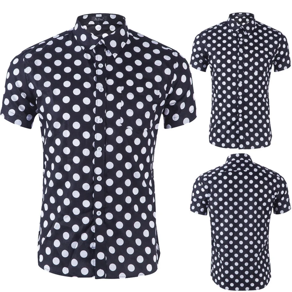 الرجال قميص الصيف قميص هاواي صيفي الرجال الأزياء نقطة بلوزة مطبوعة عارضة قصيرة الأكمام قميص ضئيلة قميص الرجال قمم البوليستر عارضة