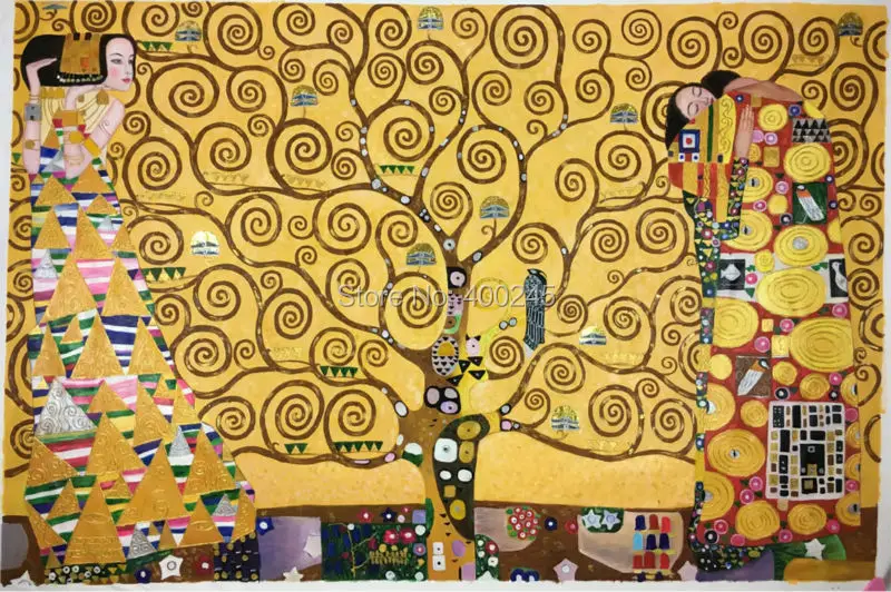 Высокое качество известный Густав Климт Масляные картины, деревья, Репродукция Древо жизни, современное Золотое искусство для гостиной, декор стен