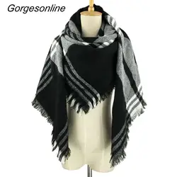 Gorgesonline фирменный дизайн тартан обертывание шаль кашемировое одеяло пашмины палантины 100% акрил плед женский зимний шарф 140x140 см