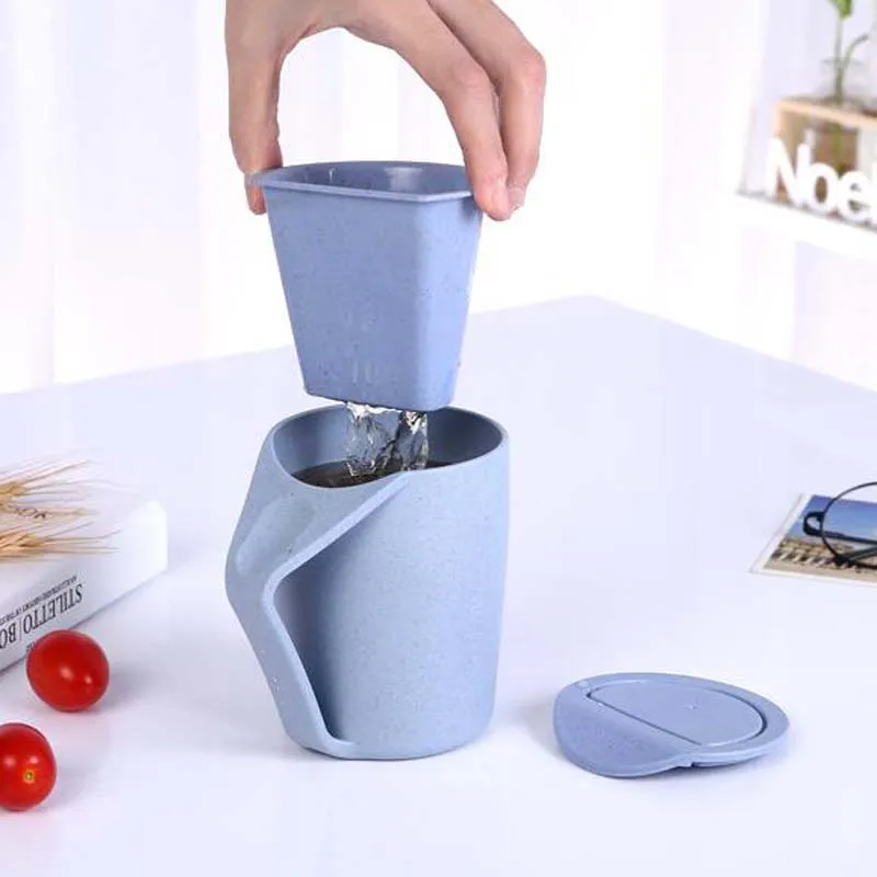 

Chinese Wheat Straw Tea Cup Set with Saucer Lid Infuser Ancient China Style Office Cup 260ml Creative Teacup