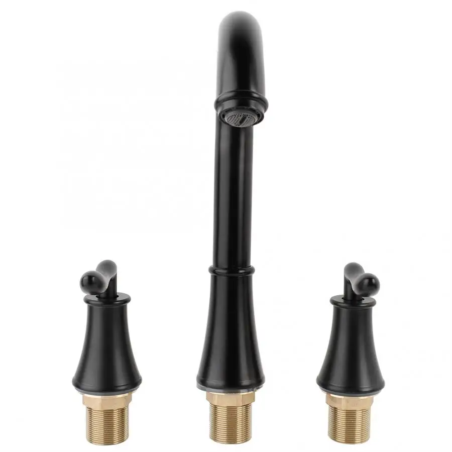 

Black Two Handles Elegant Looking Bathroom Basin Sink Cold Water Faucet Tap 3 Holes Water Faucet