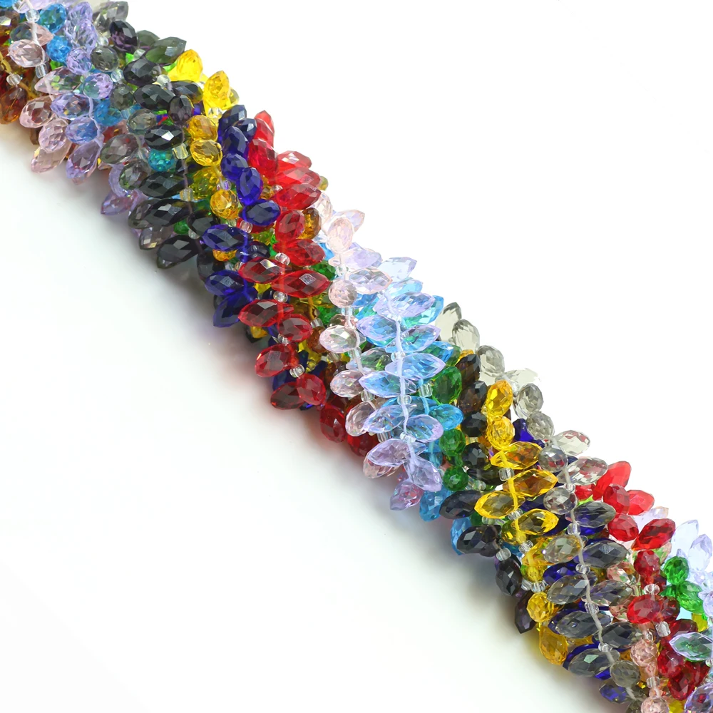

Crystal Drops Beads 100pcs 6x 12mm Wholesale Faceted Glass Beaded AB Plated Color Gems Loose Beads For Chandeliers Earrings