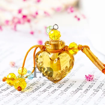 

H&D FengShui Crystal Heart-shape Bottle Pendant Necklace Vial Perfume Essential Oil Diffuser Handmade Jewelry Gift For Women