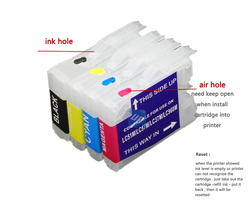 Перезаправляемый чернильный картридж для принтера brother LC51 LC37 LC57 LC970 lc1000 DCP-130C 135C 150C DCP-330C DCP-350C