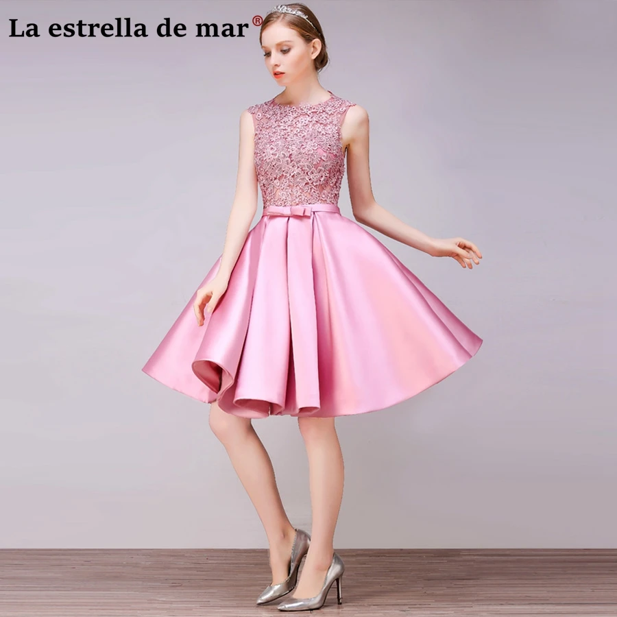 Vestido madrinha2019 новые кружевные и атласные трапециевидные розовые, красные, золотые короткие платья для невесты Дешевые Гость платье