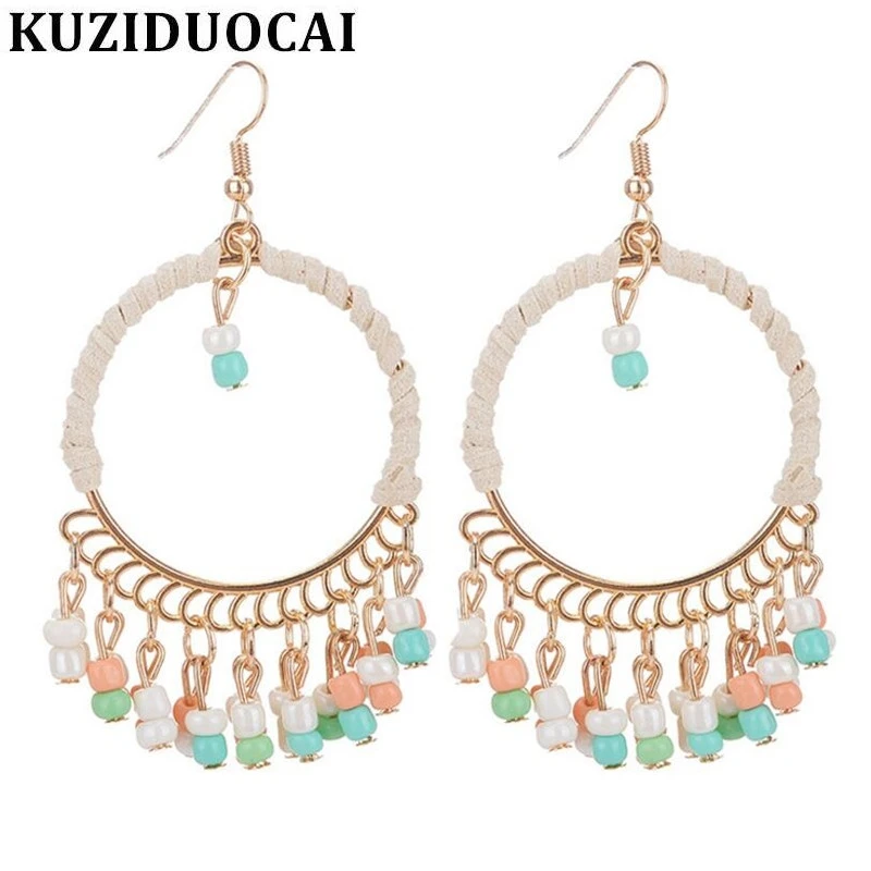 Kuziduocai Новые Модные Изящные Ювелирные изделия Bohe круглые бусины кисточки витые