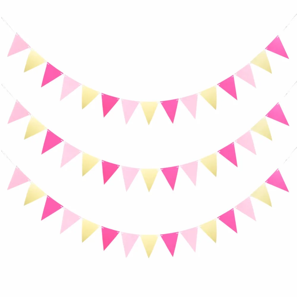 Pink Blue Silver Gold Flag Banner Glitter Paper Paper Pennant
