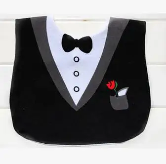 

New design black white tuxedo with bow tie prince princess children feeding baby bibs for party 50pcs/lots free shipping