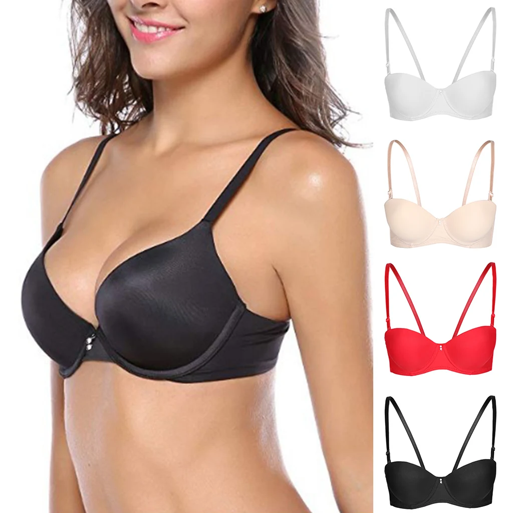 Breathable AB Cup Push Up Women's Bra Sexy Underwire Seamless Padded Bra Basic T-Shirt Bra Womens Intimates Wire Bra