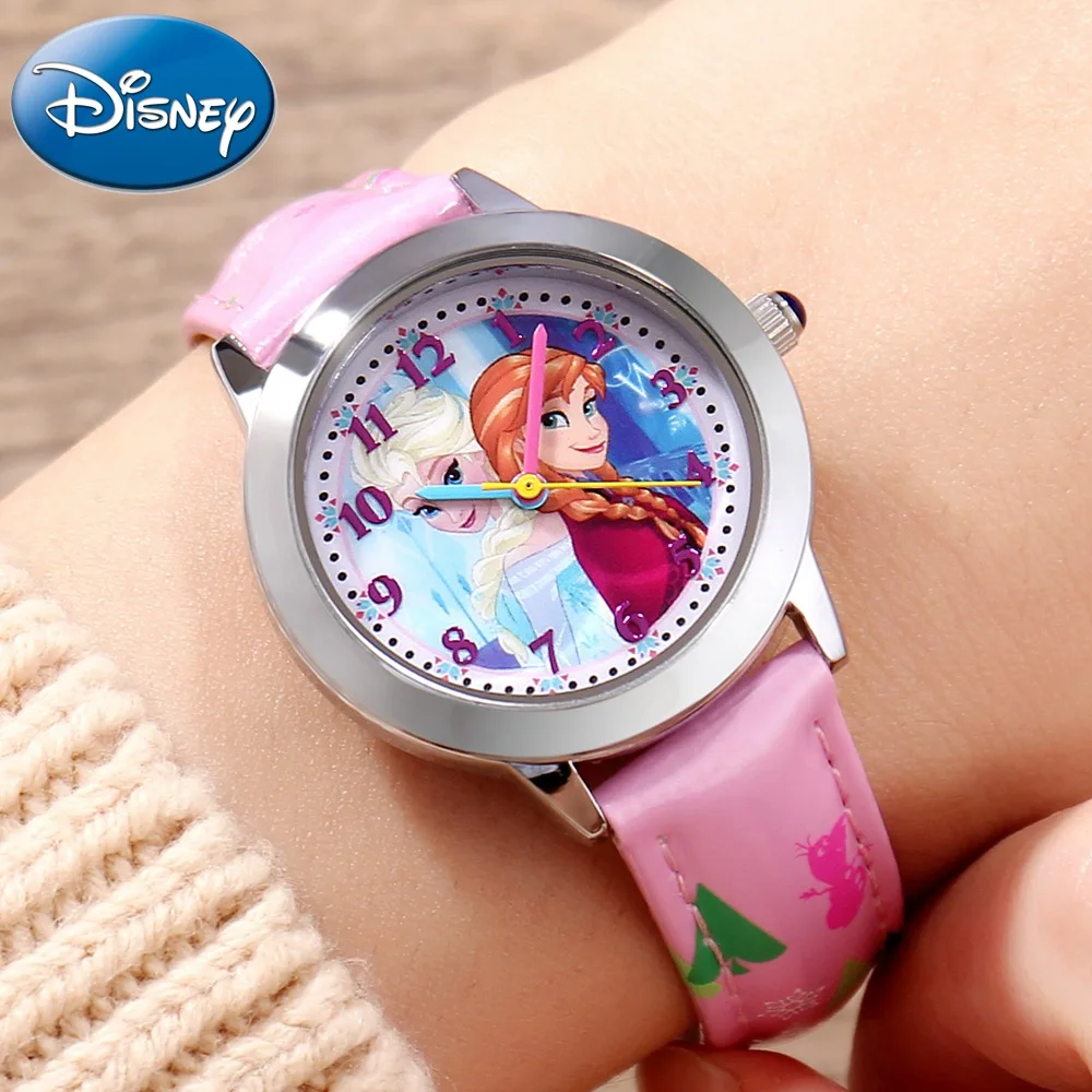 

Disney Princess Series Frozen Elsa Anna Sofia Girls Leather PU Band Quartz Simple Children Watches For Girls Hour Blue Pink New