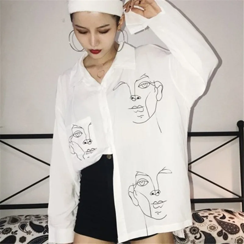 Neploe, женская блузка с принтом, летняя, новая, модная, на пуговицах, рубашки, Корейская, свободная, повседневная, женская, Blusas 67311