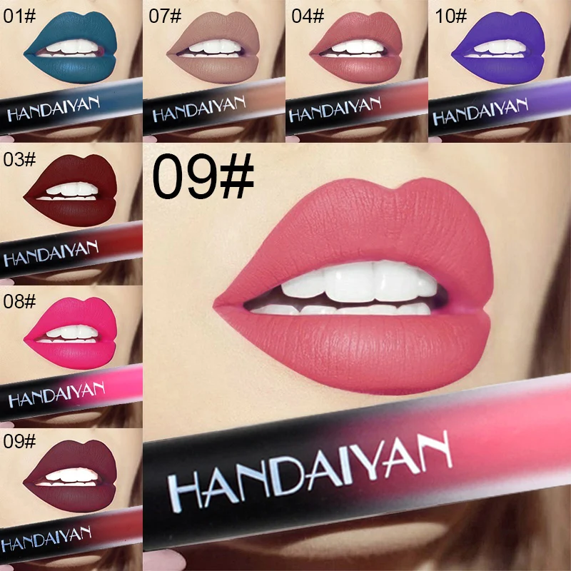 

HANDAIYAN Matte Velvety Liquid Lipstick Lip Pen Purple Green Long Lasting Lipgloss Lip Balm Lips Makeup Cosmetic Lipsticks TSLM2