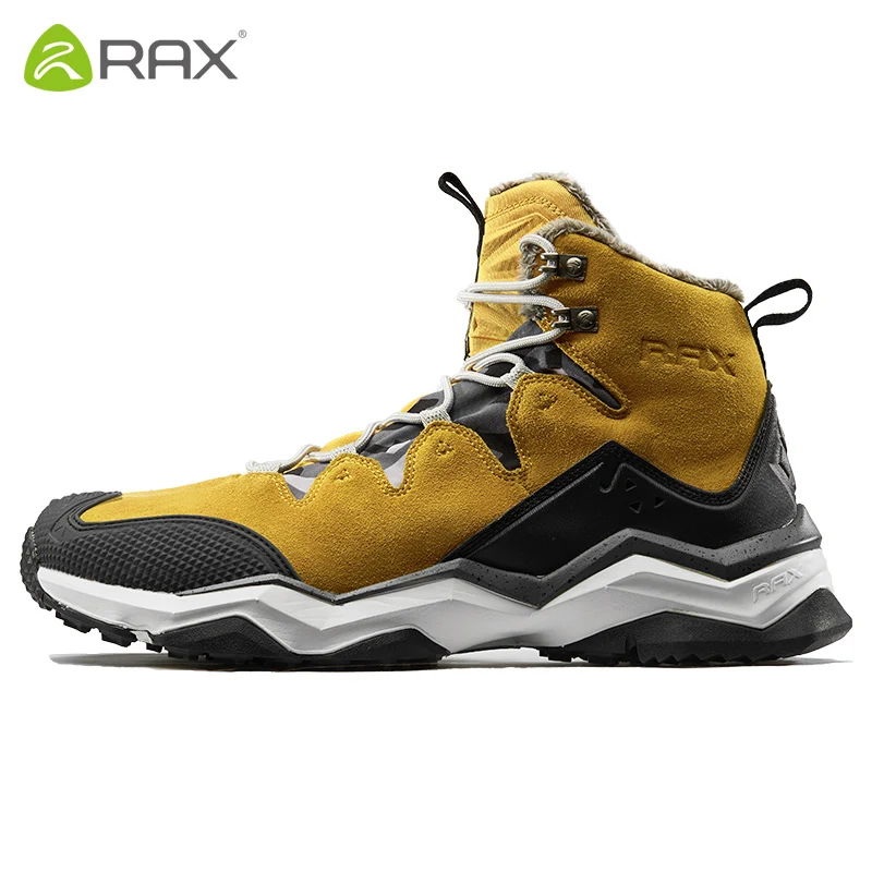 RAX Waterproof Hiking Boots Men Women Snow Boots Fleece Genuine Leather Trekking Shoes Warm Outdoor Sneakers Mountain Boots Men