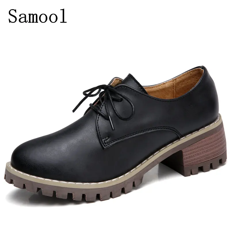 font b 2017 b font Women Platform Oxfords Brogue Flats Shoes Cow Leather Lace Up