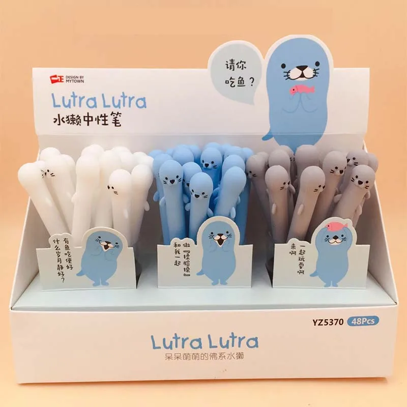 

24 Pcs/lot Lutra Otter Gel Pen Cute Animal 0.5mm Black Signature Pen Escolar Papelaria School Office Supply Promotional Gift