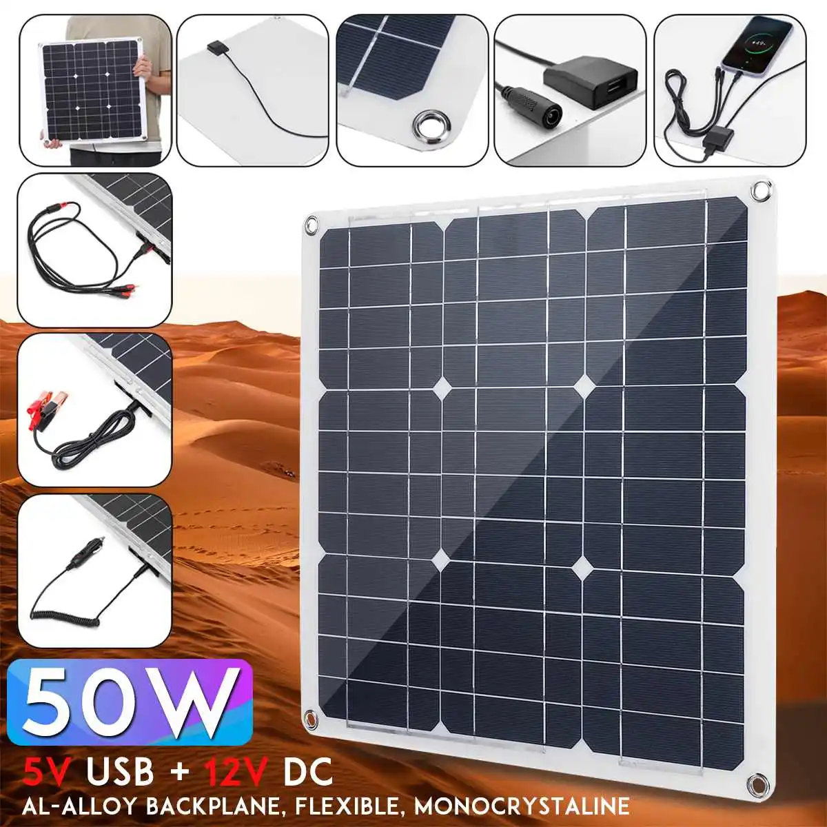 

Portable 25W 12V Solar Panel Double USB Power Bank Board External Battery Charging Solar Cell Board Crocodile Clips Car charger