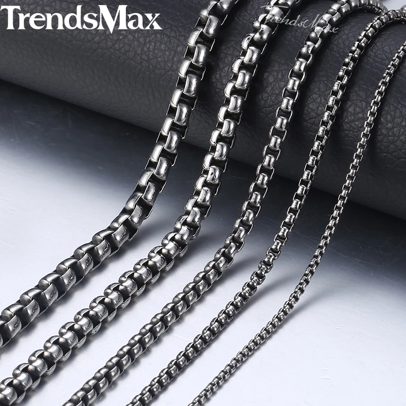 Trendsmax 2-6 мм, ожерелье из нержавеющей стали для мужчин и женщин, бронзовая цветная круглая коробка, звено цепи, ожерелье, мужские ювелирные изделия 18-36 дюймов KNM06