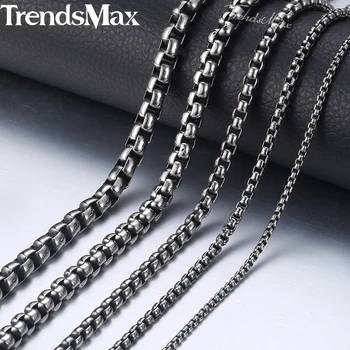 

Trendsmax 2-6mm Stainless Steel Necklace For Men Women Gunmetal Color Round Box Link Chain Necklace Men Jewelry 18-36inch KNM06