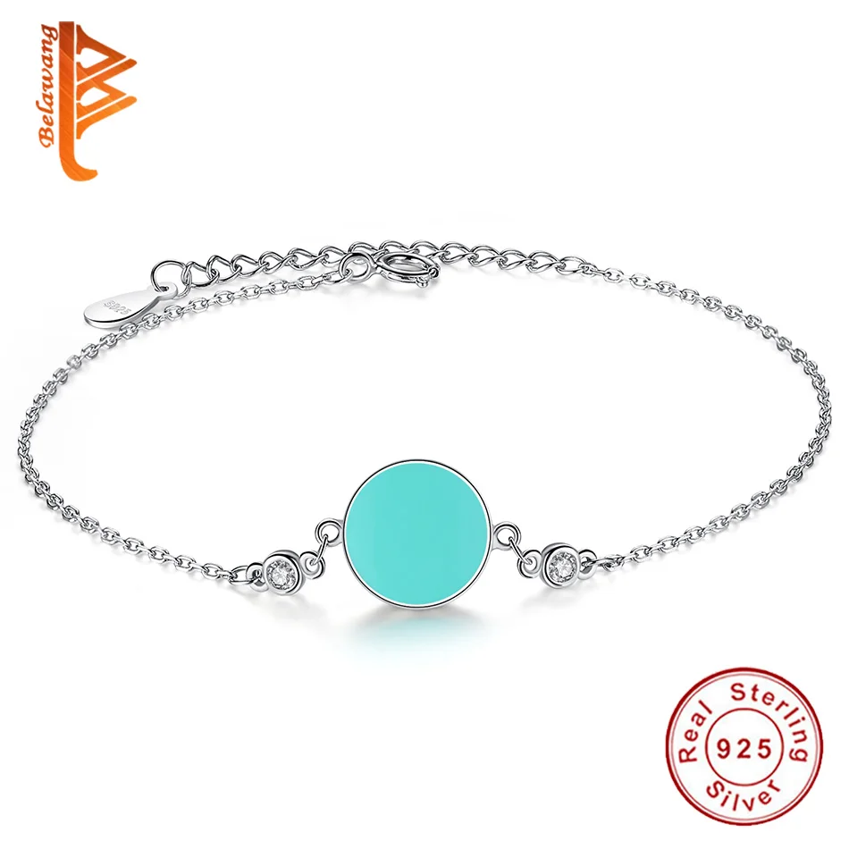 BELAWANG серебряный браслет с голубой эмалью круглый браслет с подвесками и браслет для женщин 925 пробы серебряные ювелирные изделия свадебный подарок