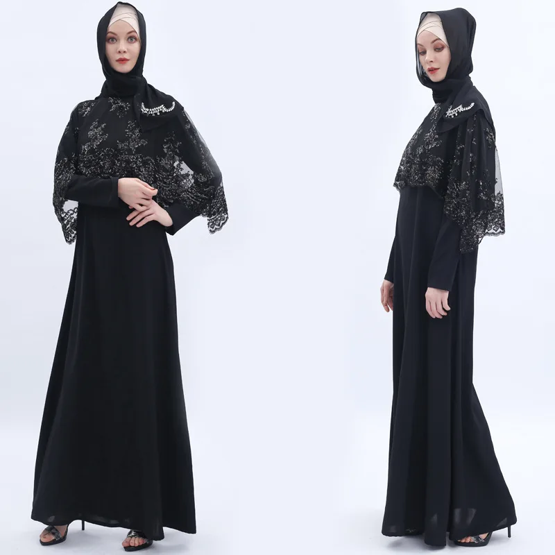 Роскошные мусульманские часы с пайетками abaya платье комплект из 2 предметов кардиган-кимоно длинные халаты Jubah Ближний Восток Eid Рамадан исламский