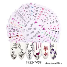 Addfavor 40 pièces Autocollants À Ongles Ensemble Fleur Floral Décalques De Transfert D'eau Pour L'art D'ongle Manucure Feuilles Décoration Curseurs Autocollant(China)