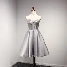 IBayU Silber Satin Korsett Schulterfrei Coctail Kleider 2016 Vestido De Festa Curto De Luxo Sexy Cocktailkleid Elegante Spitze