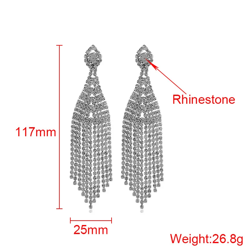 1 pairs Luxury Shining Crystal Diamante Long Tassel Earrings Drop Dangle Big Earrings