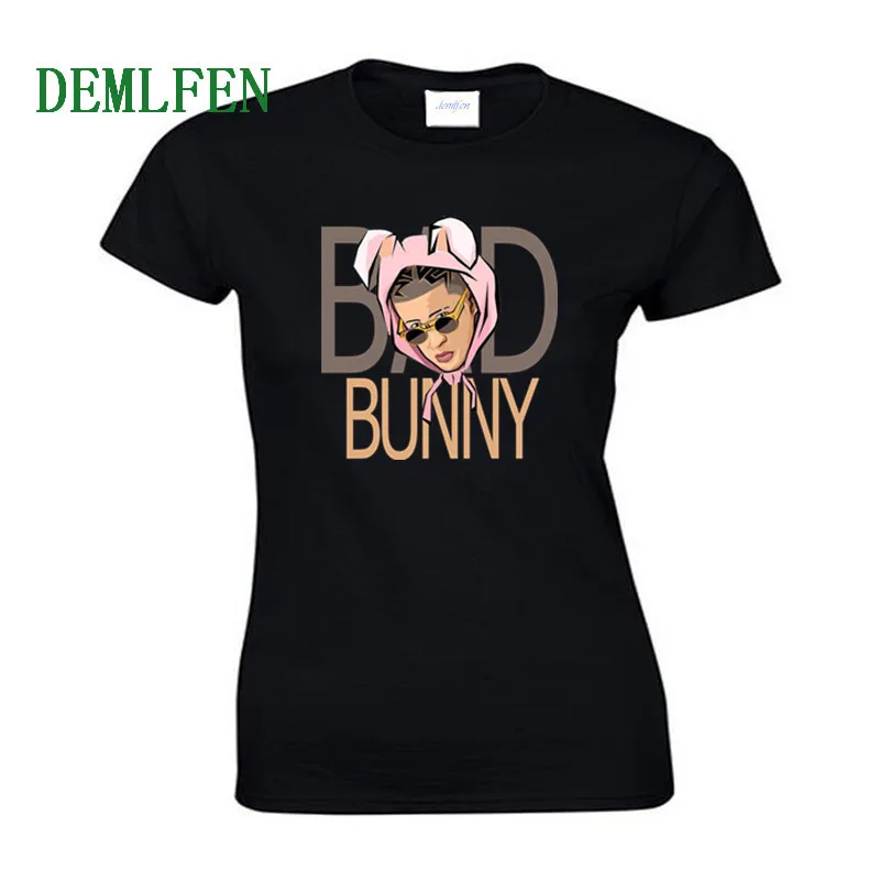 

Funny Bad Bunny Rabbit T Shirt Women Summer O-Neck Short Sleeve Cotton T-shirt Clothes Comfortable Girl Tees Shirts