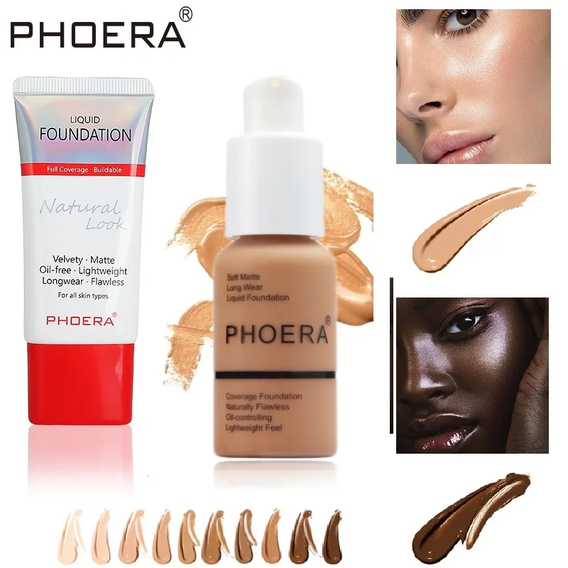 

PHOERA 30ml Matte Liquid Foundation Makeup All Skin Color Concealer Sunscreen Oil Control Lasting Moisturizing Base Cream TSLM1