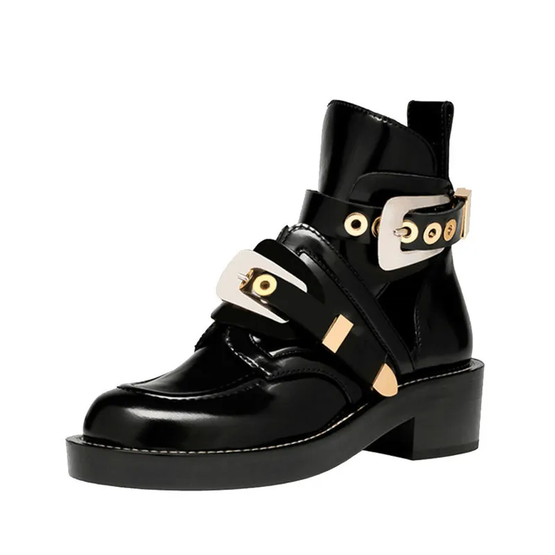 Women Ankle Motorcycle Martin Boots Hollow out autumn Shoes Patent Leather Fashion black Ladies