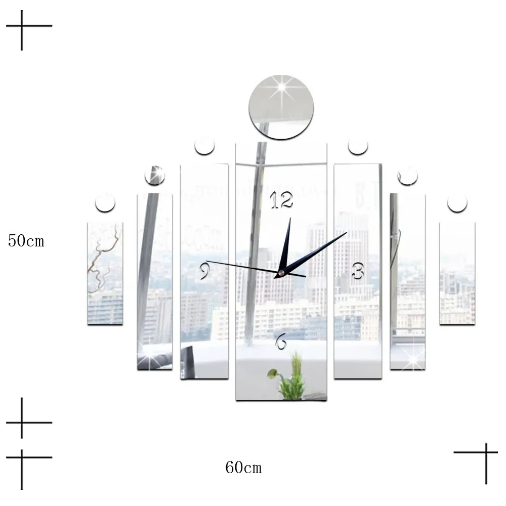 Большие настенные часы 50x60 см, Современные художественные креативные кварцевые бесшумные DIY акриловые зеркальные цилиндрические настенные часы для украшения дома