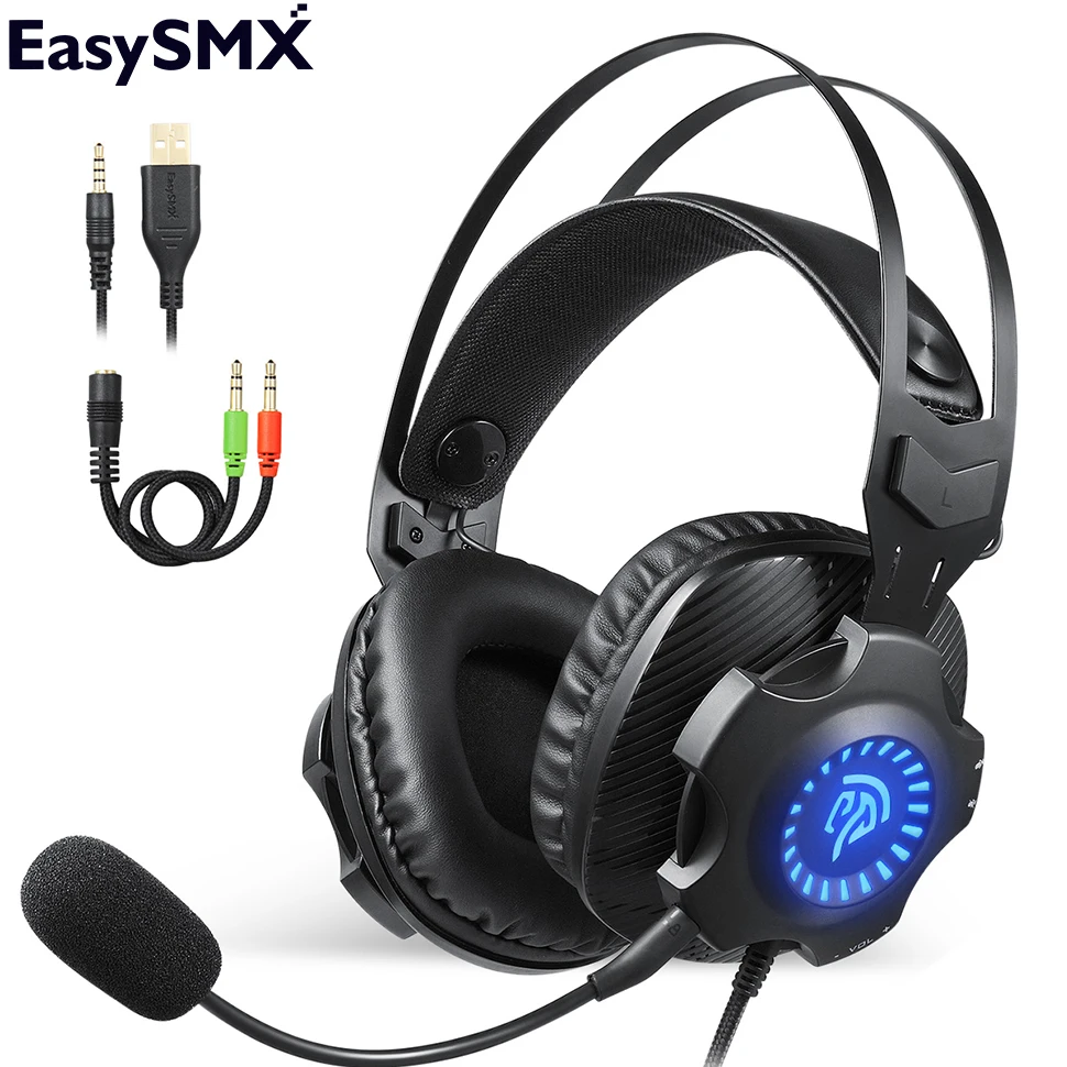 Новые стерео наушники EasySMX VIP003S игровая гарнитура с шумоподавлением съемный микрофон RGB светодиодный наушники для геймеров ПК