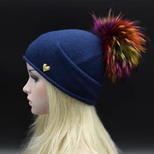 Брендовые женские шапки-бини с помпоном из натурального меха енота, зимняя однотонная шерстяная вязаная шапка с цветным меховым помпоном, женские шапки