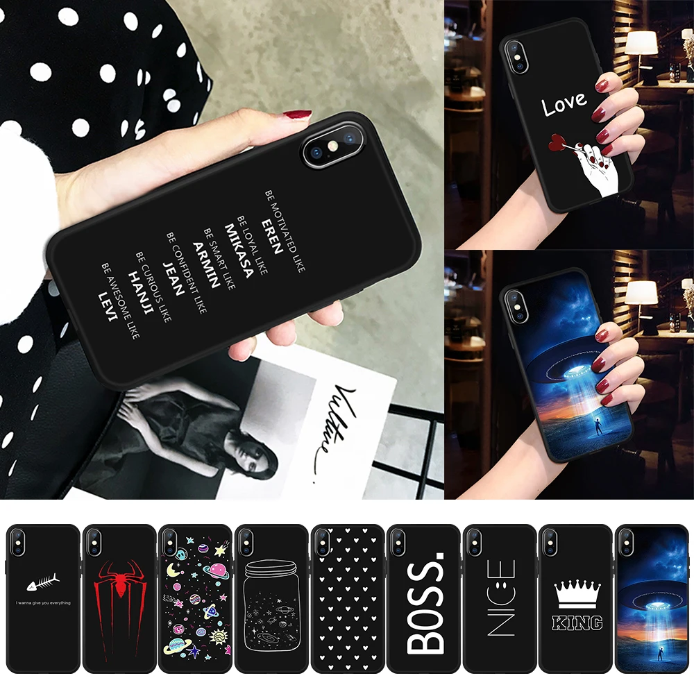 

Silicone Phone Case For iPhone 6 6s Plus 5 SE 5S Black White Stripe Cartoon Letter Soft TPU Cover For iPhone X XS Max XR 8 7