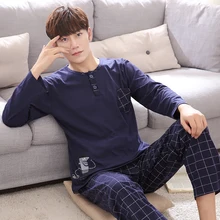 Для мужчин s пижамы Весна и осень одежда с длинным рукавом, одежда для сна, пижама из хлопка, отец Для мужчин сна лаунж-Пижама комплект Большие размеры 4XL